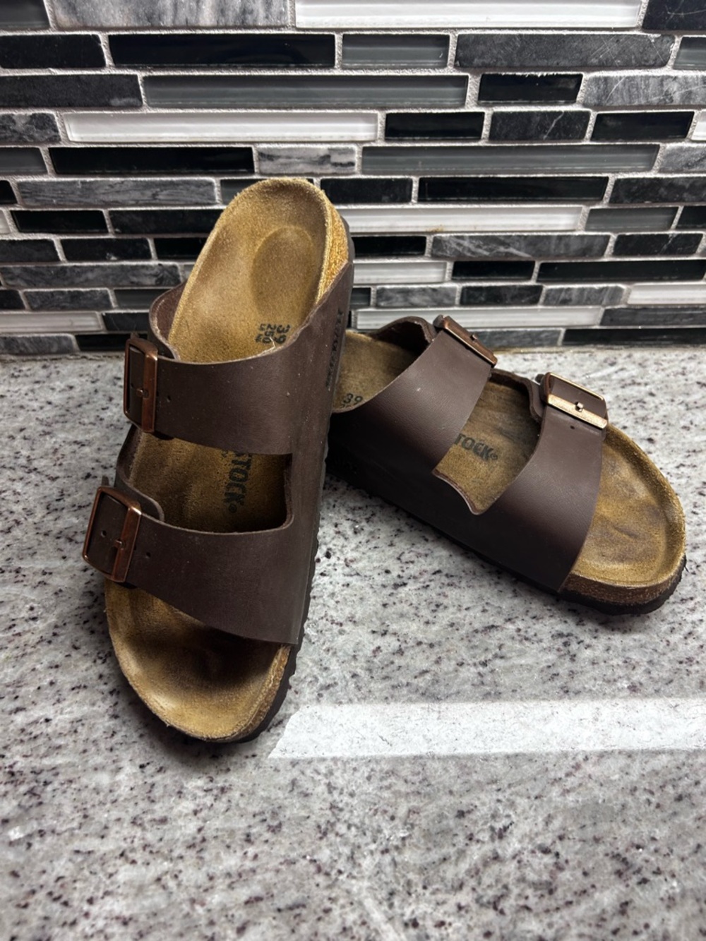 Womens Birkenstock Brown Double-Buckle Leather Comfort Sandals size 8-mens 6